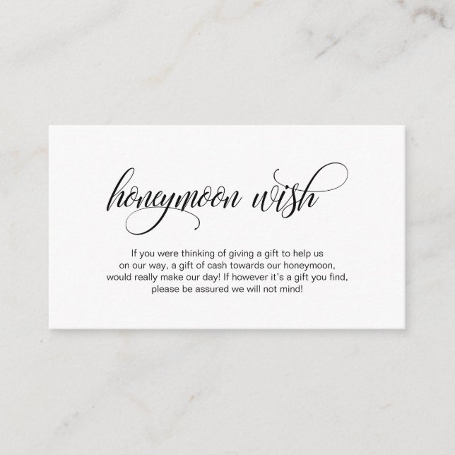 Modernes, elegantes Black Script Wedeymoon Wish Begleitkarte (Vorderseite)