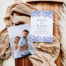 Modernes elegantes blaues Foto Save the Date