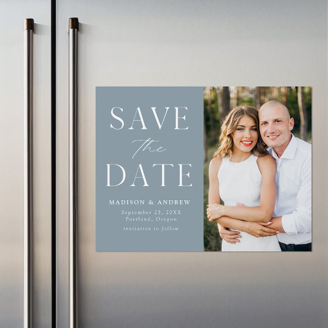 Modernes, elegantes, blaues Foto Save the Date Magneteinladung (Von Creator hochgeladen)