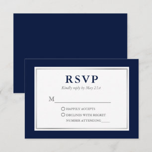 Modernes elegantes blaues weißes Silber der Marine RSVP Karte