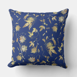 Modernes Elegantes Blue Gold Floral Kissen