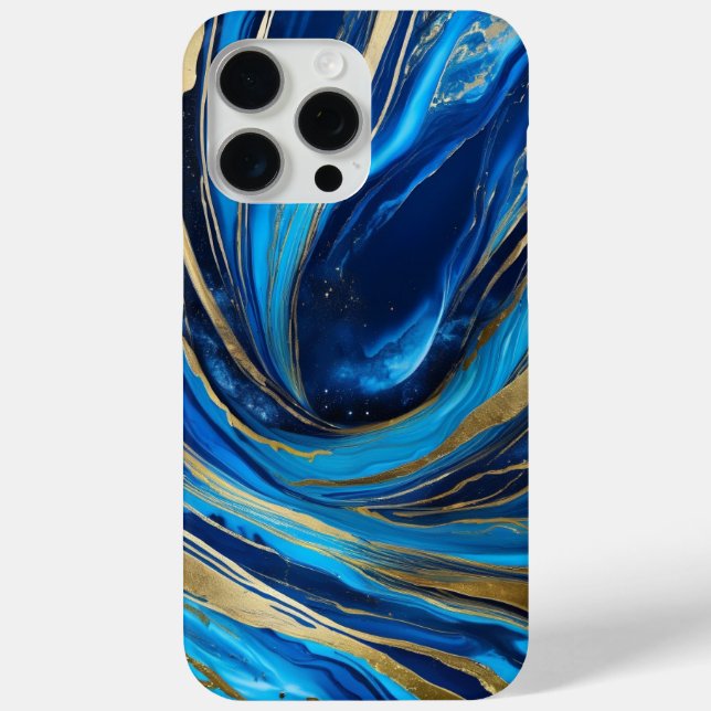 Modernes, elegantes Blue Gold Marble Universe Case-Mate iPhone Hülle (Rückseite)