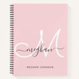 Modernes, elegantes Blush White Script Monogram Notizbuch