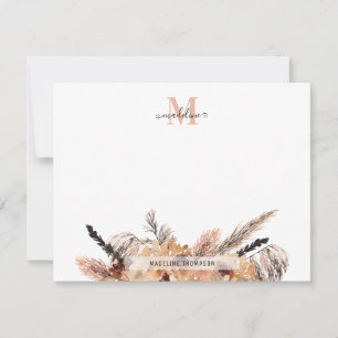Modernes, elegantes Boho Chic Floral Monogram Mitteilungskarte