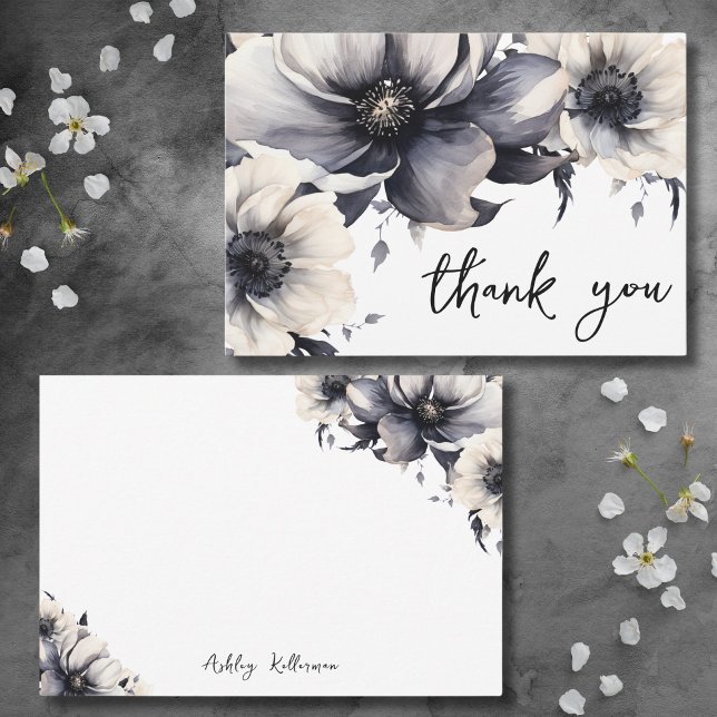 Modernes elegantes Brautparty Wasserfarben Dankeskarte (Modern Elegant Watercolor Floral Bridal Shower Thank You Card)