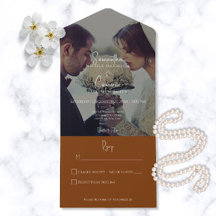 Modernes elegantes Burnt Orange Rost Foto Kein Abe All In One Einladung