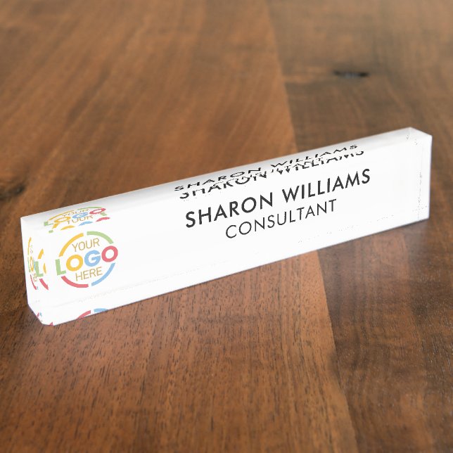 Modernes elegantes Büro für Schwarz-Weiß-Firmenlog Namensplakette (Seite)