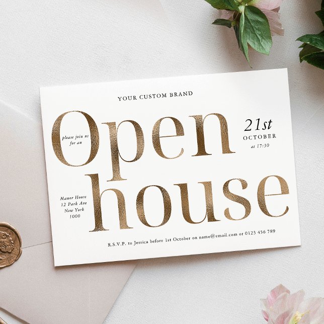 Modernes, elegantes Business Open House Einladung (Modern Elegant Gold Effect Business Open House Invitation)