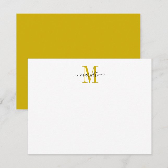 Modernes, elegantes, Chic Script Mustard Gold Mono Mitteilungskarte (Vorne/Hinten)