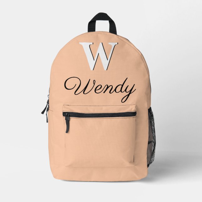 Modernes elegantes Deep Peach Monogramm Bedruckter Rucksack (Vorderseite)