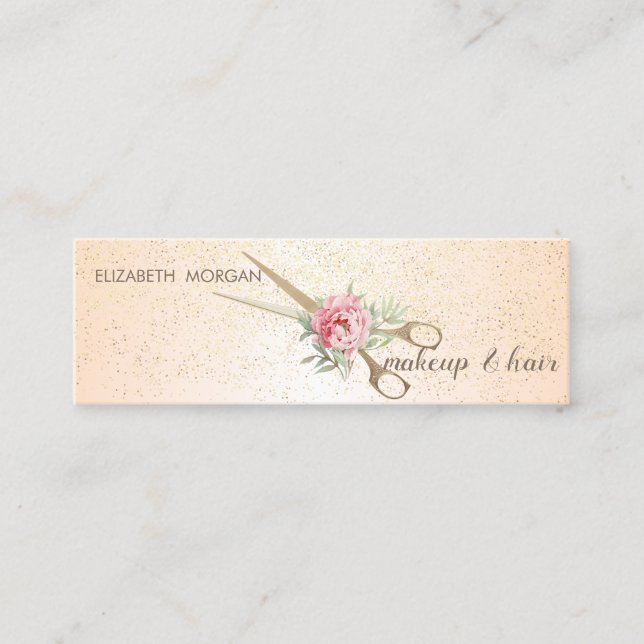 Modernes Elegantes Design, Confetti, Schere, Rose Mini Visitenkarte (Vorderseite)