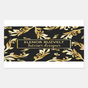 Modernes elegantes Design Lux Black Gold Damask Rechteckiger Aufkleber