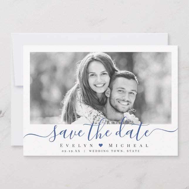 Modernes, elegantes Drehbuch-Foto Save the Date (Vorderseite)
