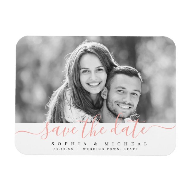 Modernes, elegantes Drehbuch-Foto Save the Date Magnet (Horizontal)