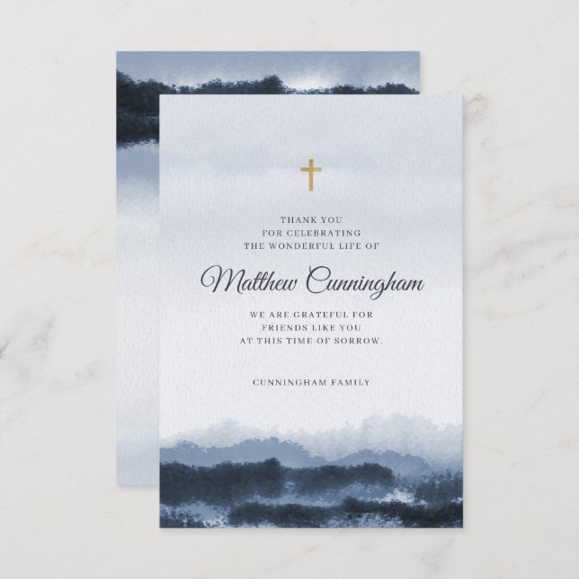 Modernes, elegantes, dunkles Wasserfarbkreuz Dankeskarte (Vorne/Hinten)