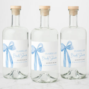 Modernes Elegantes Dusty Blue Bow Ribbon Brautpart Alkoholflaschenetikett