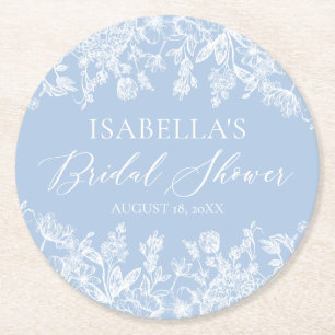 Modernes Elegantes Dusty Blue Wildblume Brautparty Runder Pappuntersetzer