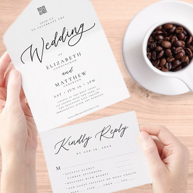 Modernes elegantes, einfaches QR-Code-Hochzeit-RSV All In One Einladung (Von Creator hochgeladen)