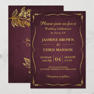 Modernes elegantes Einladungs-Programm für Burgund Einladung