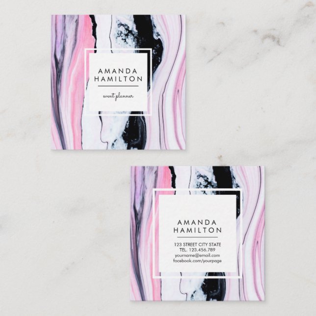 Modernes elegantes ELEGANTES Schwarzes PINK-WEISSE Quadratische Visitenkarte (Vorne/Hinten)