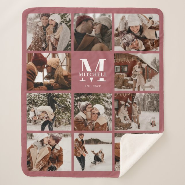 Modernes elegantes Familienfoto Collage Dusty Pink Sherpadecke (Vorderseite)