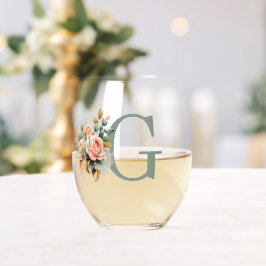 Modernes elegantes, florales Monogramm Weinglas Ohne Stiel