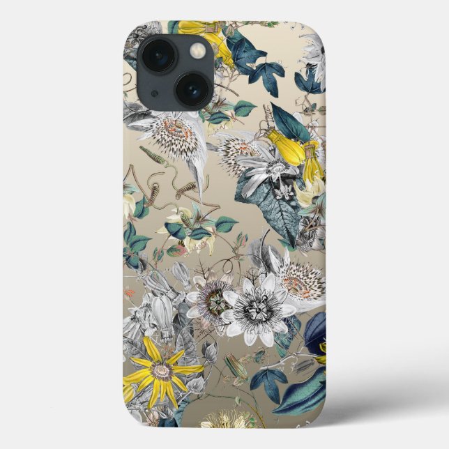 Modernes elegantes, florgelbes Silber Grau Case-Mate iPhone Hülle (Rückseite)
