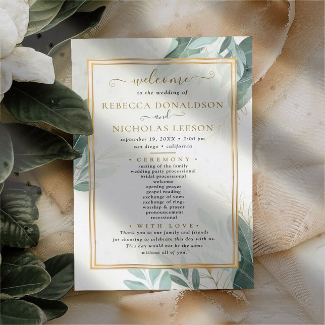 Modernes, elegantes Foliage-Hochzeitsprogramm (Von Creator hochgeladen)