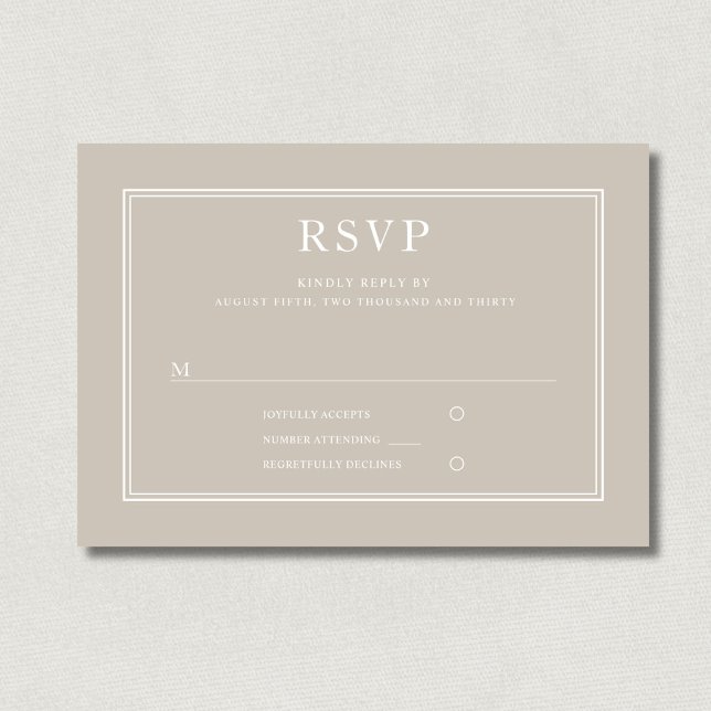 Modernes elegantes Formal Taupe Beige Wedding RSVP Karte (Modern Elegant Formal Taupe Beige Wedding RSVP)