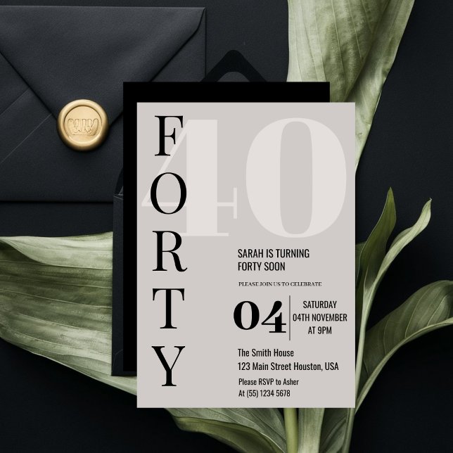 Modernes elegantes FORTY 40. Geburtstags-Party Einladung (Von Creator hochgeladen)