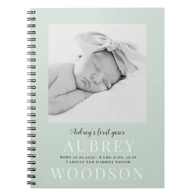 Modernes elegantes Foto Baby's First Year Journal Notizblock (Vorderseite)