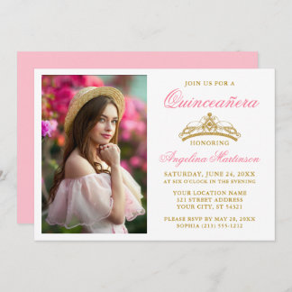 Modernes elegantes Foto der Goldenen Krone Rosa Qu Einladung