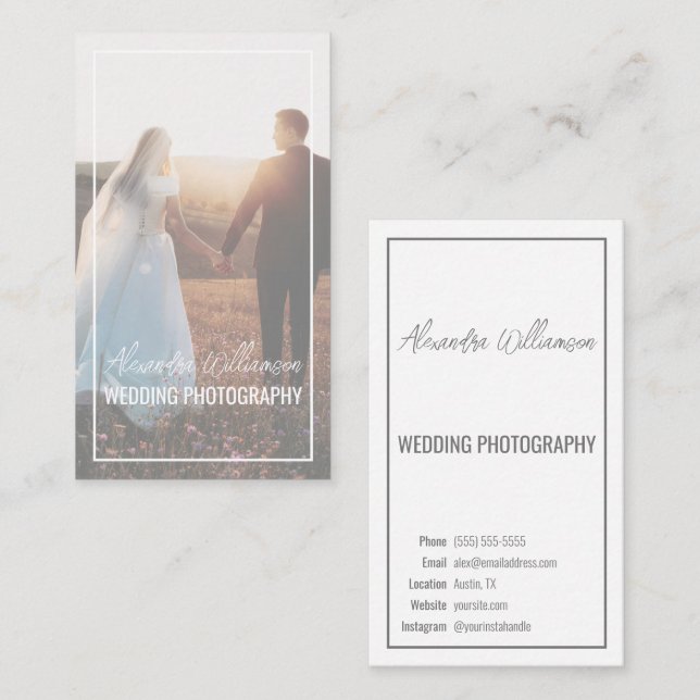 Modernes elegantes Foto für einfache Hochzeitfotog Visitenkarte (Vorne/Hinten)