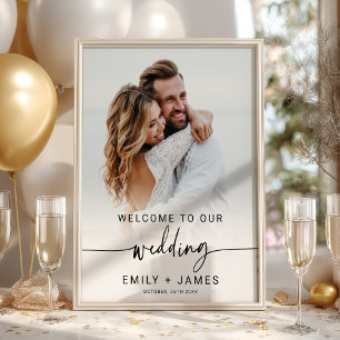 Modernes elegantes Foto Hochzeit Willkommen Poster