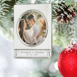 Modernes, elegantes Foto mit Hochzeitskerbe Banner-Ornament Silber