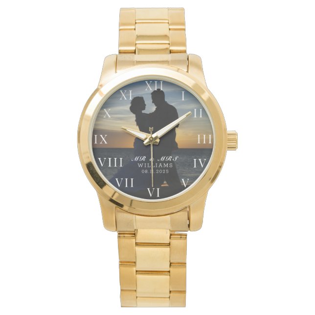 Modernes elegantes Foto New Wed Wedding Armbanduhr (Vorderseite)