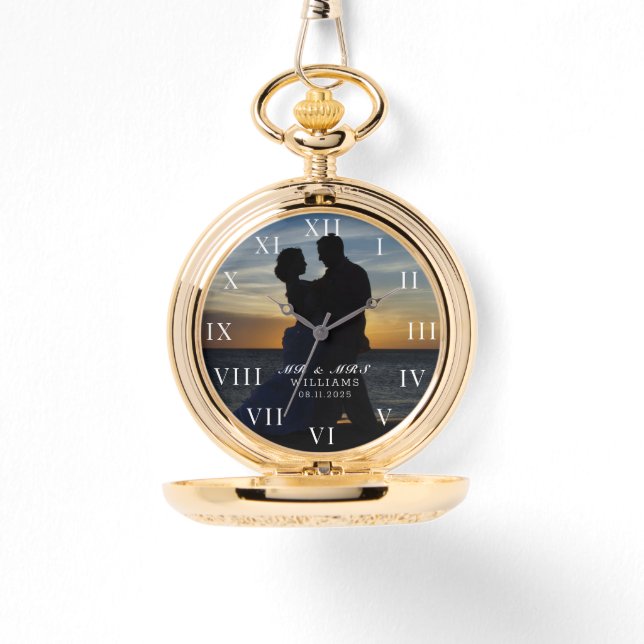 Modernes elegantes Foto New Wed Wedding Armbanduhr (Vorderseite)