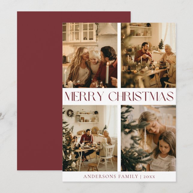 Modernes Elegantes Foto Rote Weihnachtszeit Feiertagskarte (Vorne/Hinten)