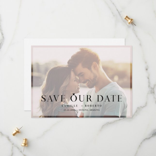 Modernes & elegantes Foto Save The Date (Vorderseite/Rückseite Beispiel)
