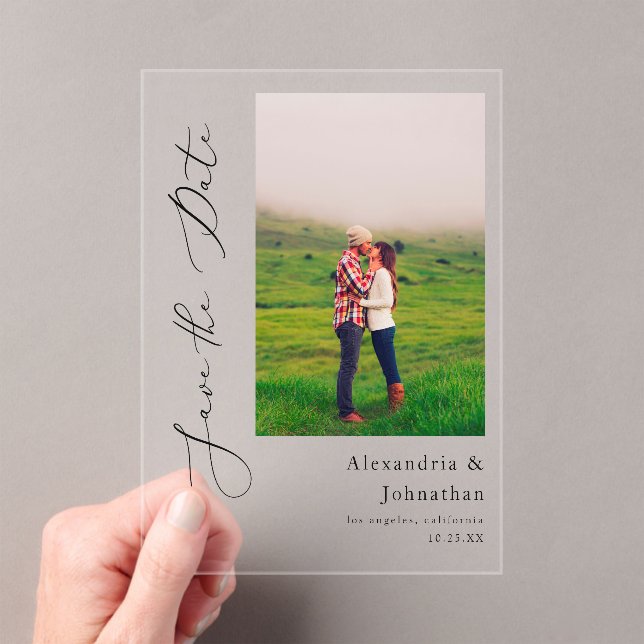 Modernes elegantes Foto Save the Date Acryleinladungen (Insitu (Handheld))