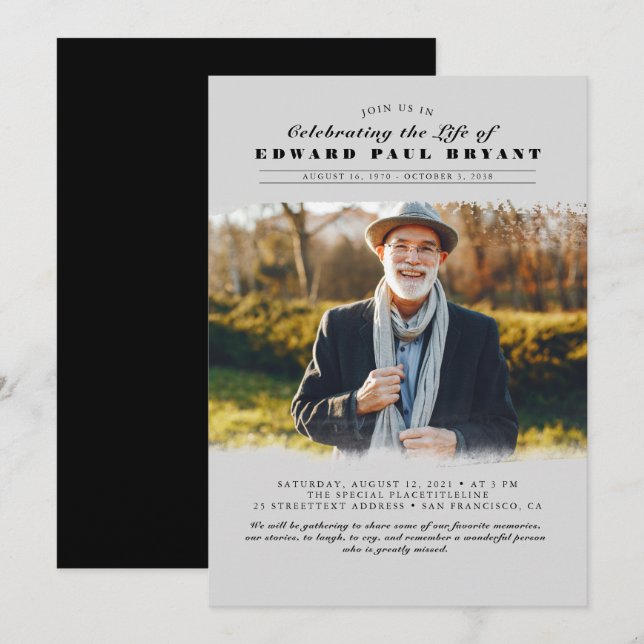 Modernes elegantes Foto zur Beerdigung des Lebens Einladung (Vorne/Hinten)