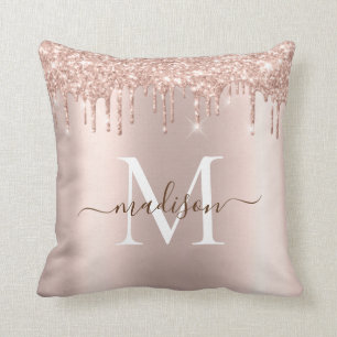 Modernes, elegantes Girly Rose Gold Glitzer Monogr Kissen