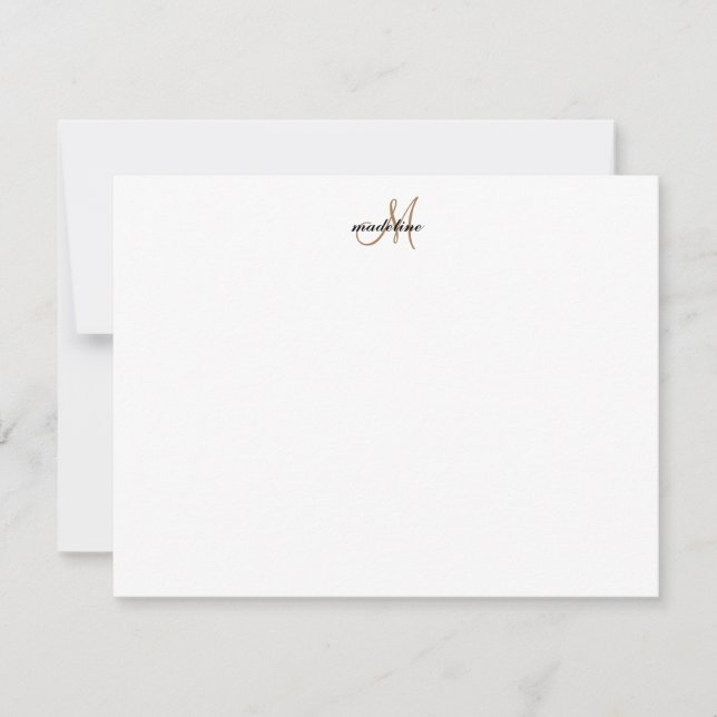 Modernes, elegantes Girly Script Black Monogram Mitteilungskarte (Vorderseite)