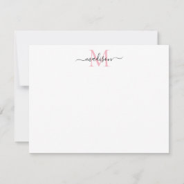 Modernes elegantes Girly Script Blush Pink Monogra Mitteilungskarte