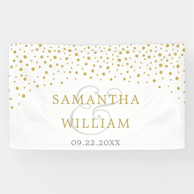Modernes elegantes Gold Confetti Wedding Foto Banner (Horizontal)