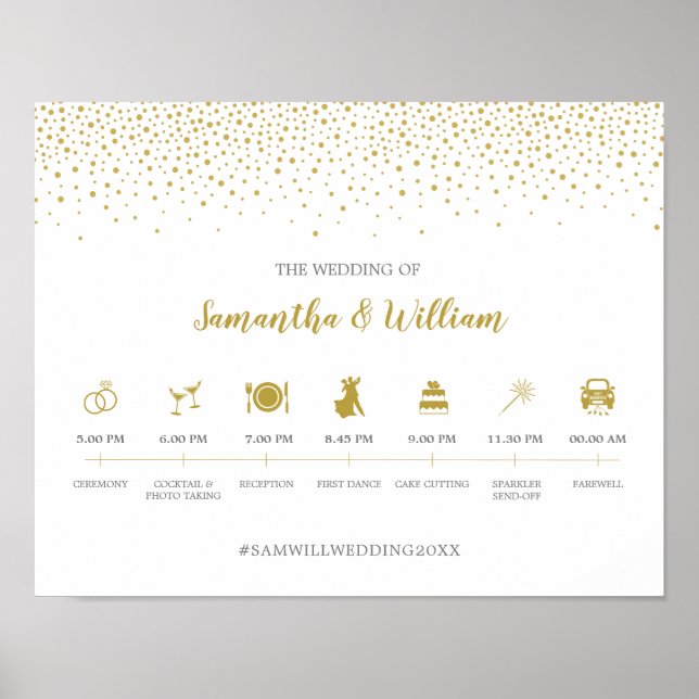 Modernes elegantes Gold Confetti Wedding Timeline- Poster (Vorne)