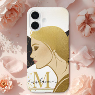 Modernes, elegantes Gold Glitzer Black Monogram iPhone 16 Hülle