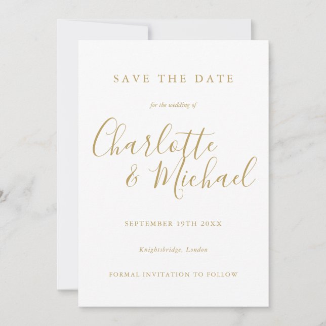 Modernes elegantes Gold-Signature-Script-Foto Save The Date (Vorderseite)