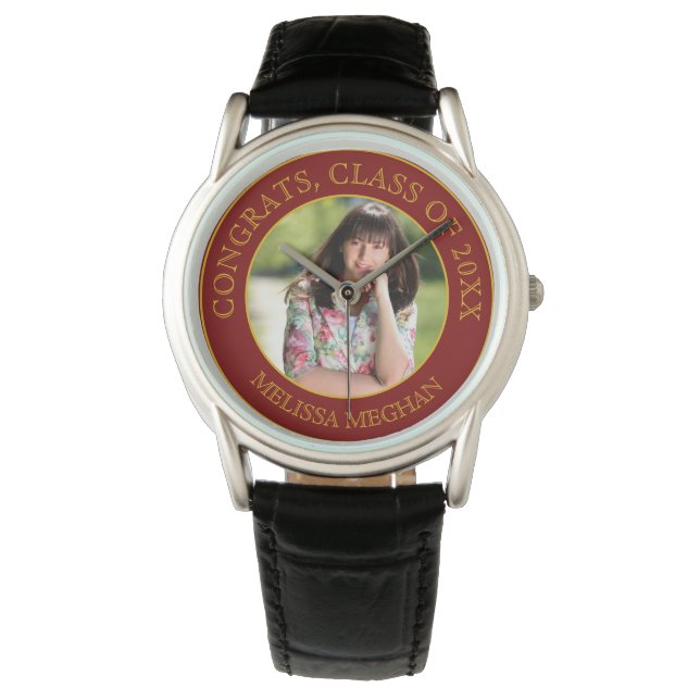 Modernes, elegantes Gold Typografy Graduate Foto G Armbanduhr (Vorderseite)