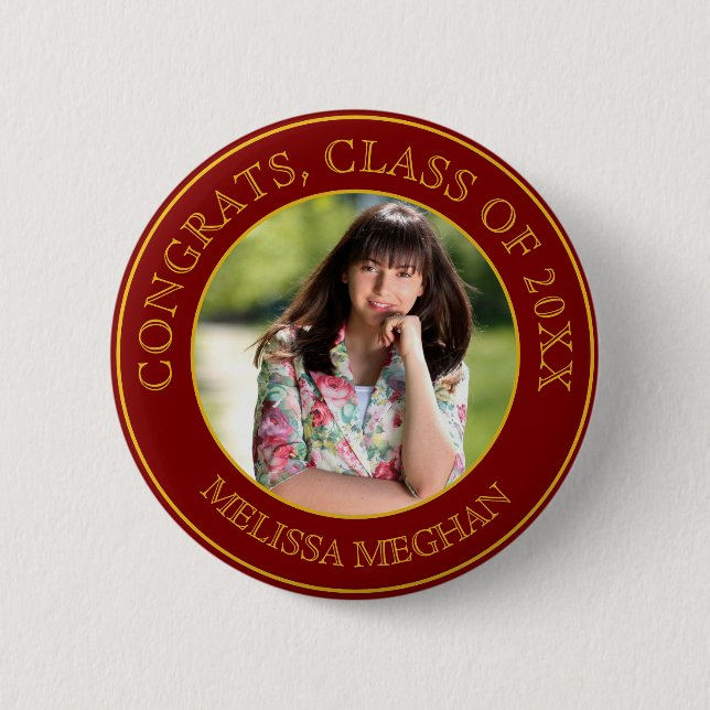 Modernes, elegantes Gold Typografy Graduate Foto G Button (Vorderseite)